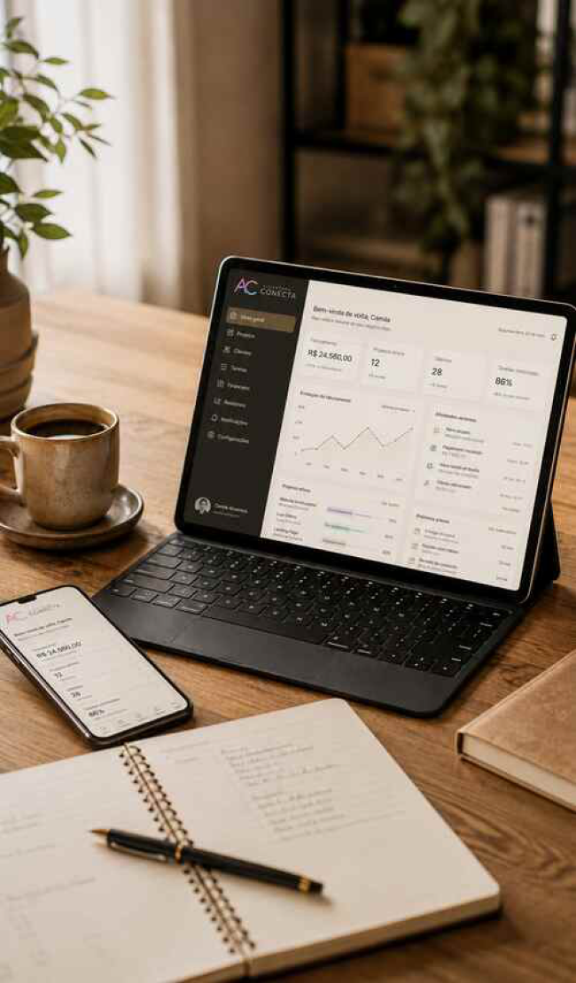Planejamento de serviços digitais em um notebook
